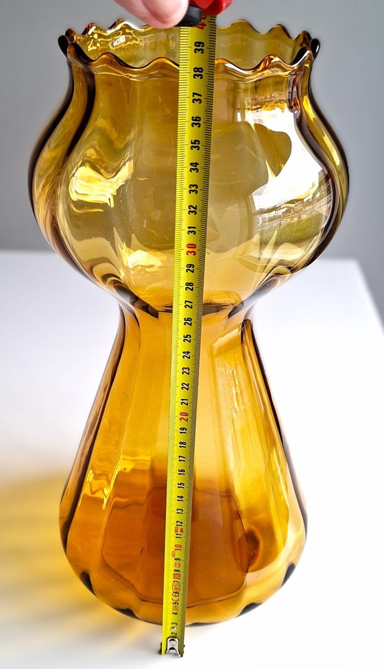Monumentale Art Deco Vase von Edmond Paul (Belgien) – Bernsteinfarbenes mundgeblasenes Glas (38 cm) – Vasen (photo 3 of 6)