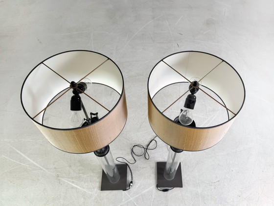 Image 1 of Lot de 2 lampadaires en verre antique optique Lampe de sol