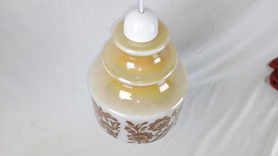 Image 1 of Hanglamp Venini Wit Gerookt Glas Bloemen Mid Century Murano