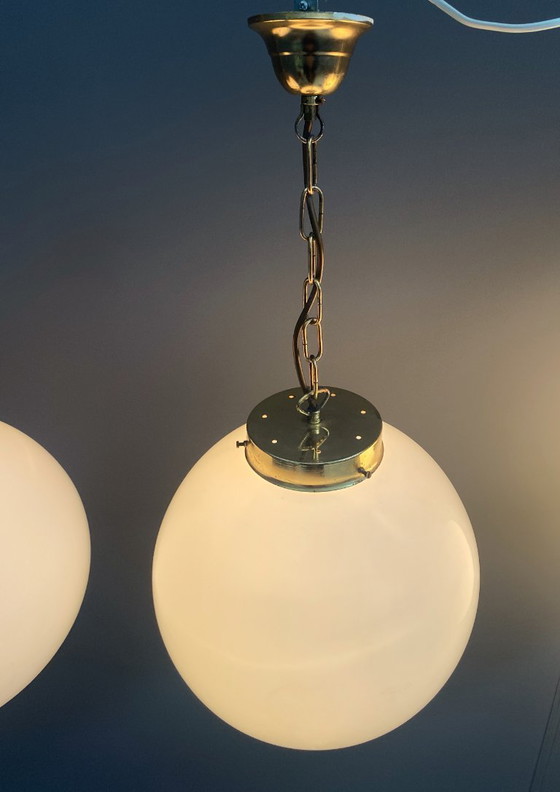 Image 1 of Sphere opal glass hanging lamps 1970s by Kamenicky Senov