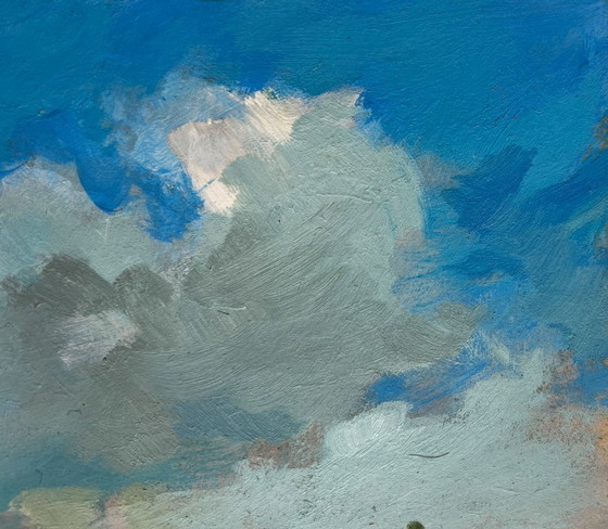 Image 1 of Origineel olieverfschilderij: Zomerlandschap, wandeling door de weilanden.
