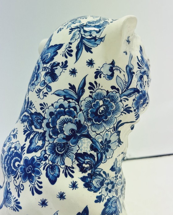 Image 1 of Sculpture de tigre en céramique - Bleu de Delft