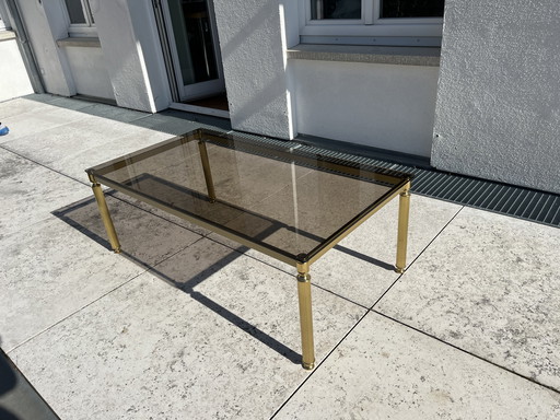 Vintage Couchtisch aus Messing mit Rauchglasplatte 