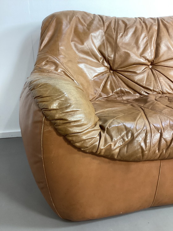 Image 1 of 2 zits cognac lederen bank italiaans jaren,70