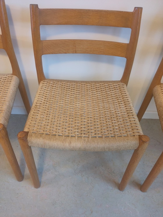 4x Niels Möller Paper Cord Stoelen – J.L. Møllers Møbelfabrik, Eetkamerstoelen, Wood (photo 4 of 5)