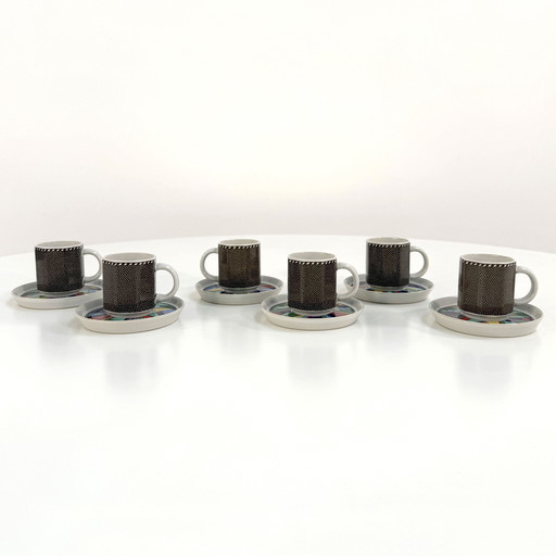 Set of 6 Coffee Cups and Saucers by Barbara Brenner for Rosenthal, 1990s