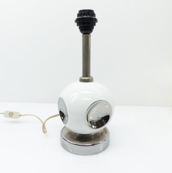 Base lampada Space Age in ceramica bianca e cromo - 1970 – Lampade da tavolo (photo 3 of 7)