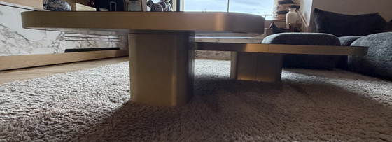 Tavolini da caffè a incastro in vetro nero e metallo dorato, ClassiCon, Modern (foto 3 di 5)