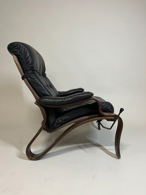 Fauteuil lounge scandinave en cuir avec fonction inclinable, années 1960