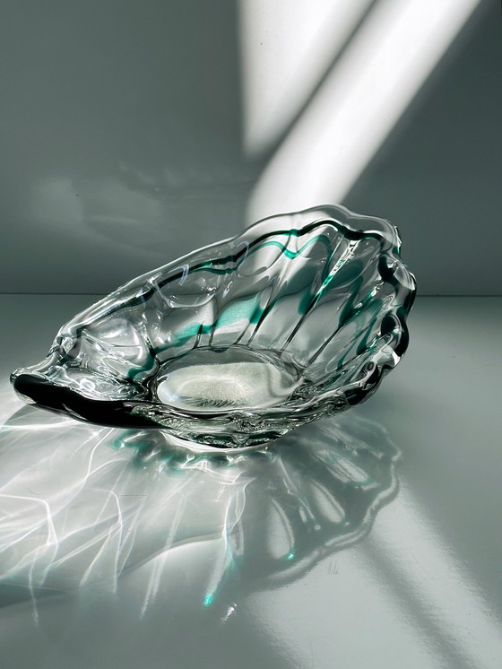 Image 1 of Ciotola vintage Murano in vetro trasparente verde a spirale, anni '70, metà secolo, Italia