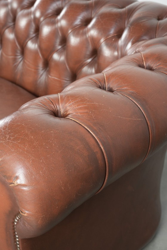 Image 1 of Vintage Brown Cowhide Leather English Chesterfield 2.5-Seater Sofa