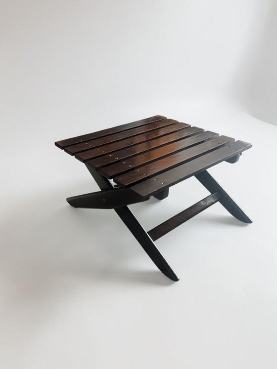 Image 1 of Vintage MESCH Gartenmöbel Set 7teilig, 5 Klappstühle und 2 Beistelltische aus Vollholz, Mid Century Outdoor Möbel