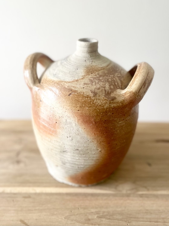 Image 1 of Antique French Stoneware Water Jug · Wabi-Sabi Decor · French Country · Rustic Pottery