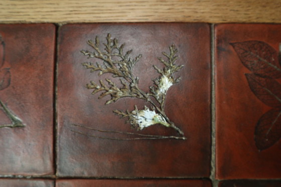 Image 1 of Tavolino in ceramica botanica di metà secolo in rovere, anni '60