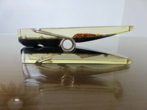Image 1 of Resin clip with inclusions, photo holder, letter holder, paperweight, 60s