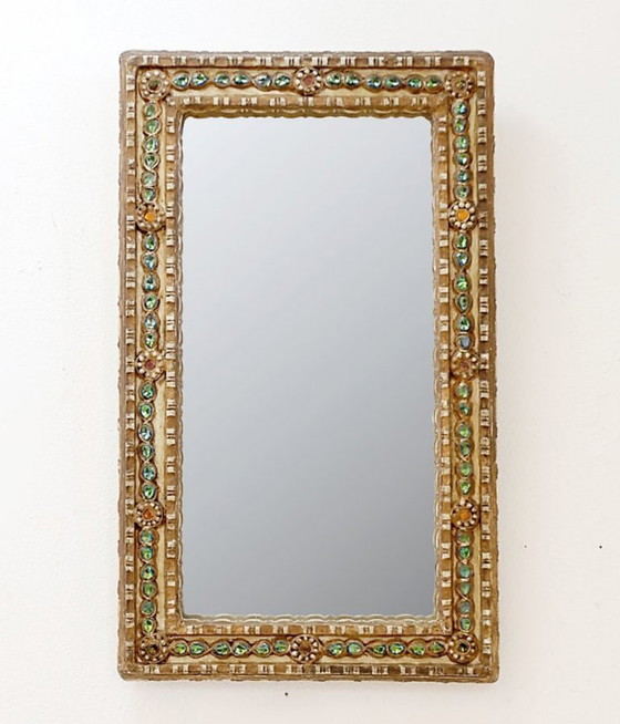 Image 1 of Miroir en stuc et pierres colorées dans le style des Creaciones Gobesso, Italie