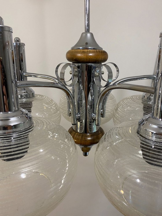 Vintage EMI Poljčane 5-Light Sputnik Chandelier, 1980s – Chrome, Glass (photo 10 of 16)