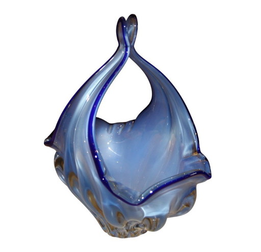 1960s Murano glass handled bowl / serving basket – Blue – Like new – decoratieve objecten (photo 2 of 5)