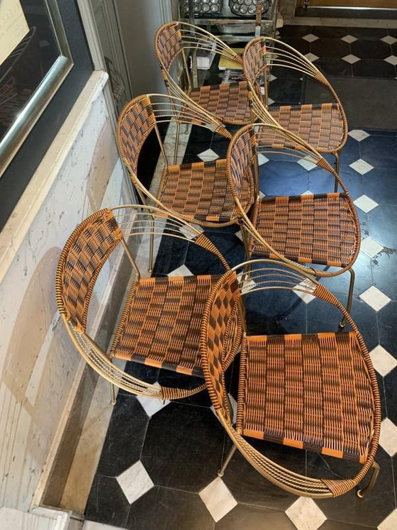 Vintage Italian Garden Patio Scoubidou Armchairs, 1950s, Set of 6 – Plastic, Iron, Italian Design (photo 18 of 18)
