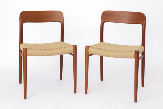 Image 1 of Ensemble de 6 chaises de salle à manger Niels Otto Moller modèle 75, années 1950 - Teck restauré et tissage renouvelé