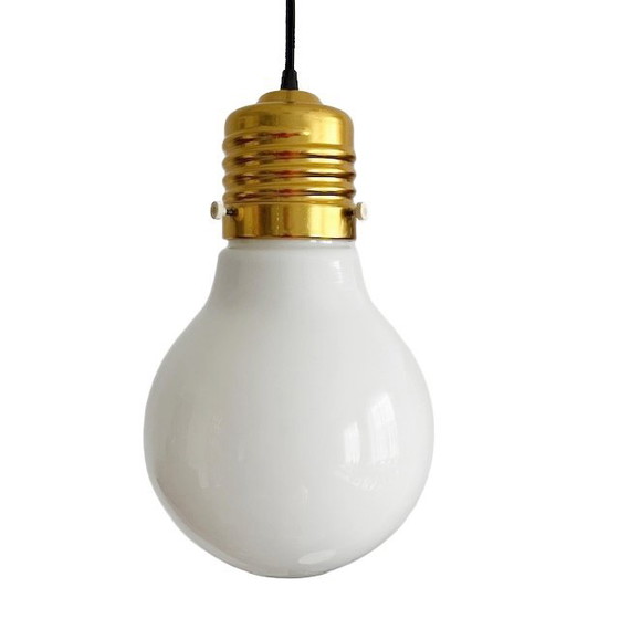 Image 1 of Vintage mid-century Ikea Kolv hanging lamp light bulb brass 1970's