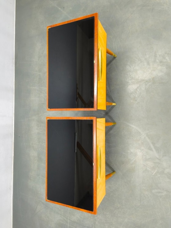 Image 1 of Coppia di comodini cechi di metà secolo con piano in vetro, anni '60