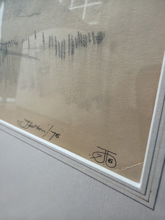 Original Pencil Drawing by Jan Jetten, 2 Farms – Paintings & Drawings, Glass, Paper (photo 2 of 6)