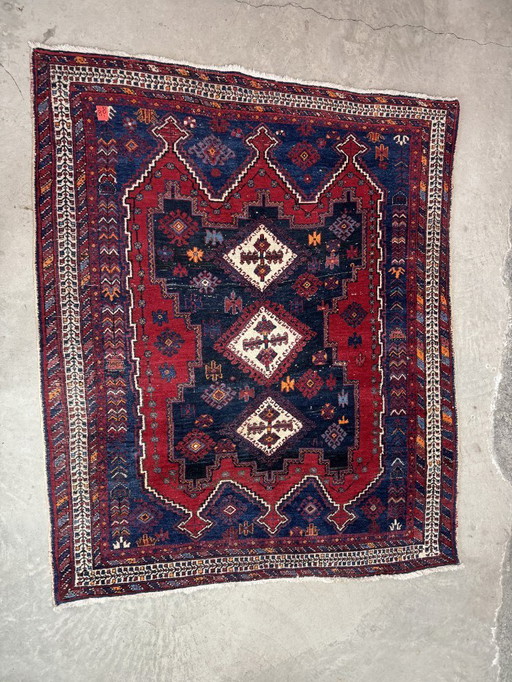 Vintage Hand-Knotted Tribal Wool Rug with Geometric Medallions, Persia / Central Asia, c. 1970s, 160x200 cm