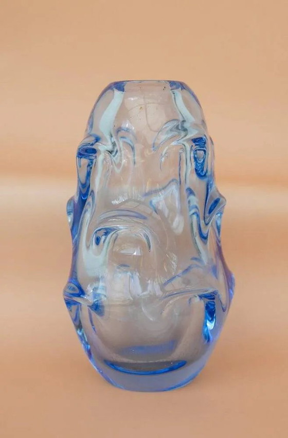 Image 1 of Vase vintage en cristal moderne bleu pâle par Börne Augustsson pour Åseda