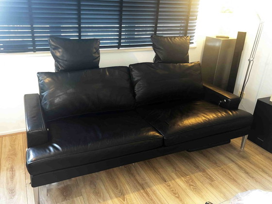 Image 1 of Divano di design FSM Clarus in pelle nera con schienale e poggiapiedi regolabili