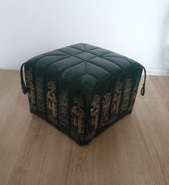 Image 1 of Vintage pouf with Egyptian motifs