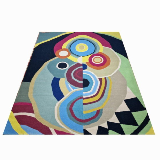 Sonia Delaunay Rythme (1938) Handgewebter Wandteppich | Moderner Kunstteppich (118 × 98 Zoll) (photo 4 of 8)