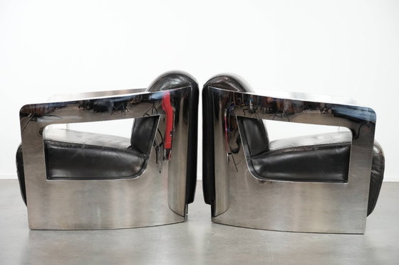Image 1 of 2 poltrone di design Cowhide Aviator con struttura in alluminio