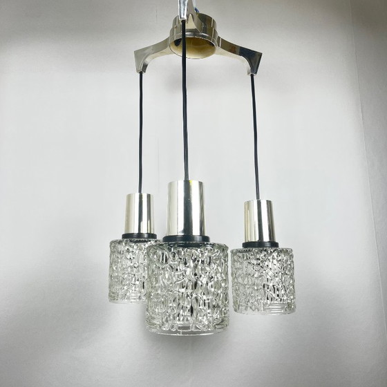 Image 1 of Suspension à trois lumières en cascade, verre, 1970