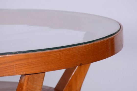 Restored Mid-Century Coffee Table, Oak, Glass, Czech, 1950s – Wood (photo 9 of 9)