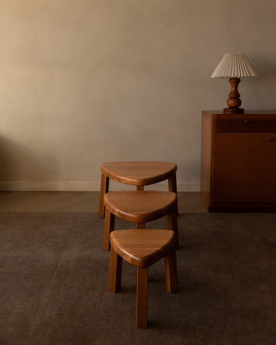 Image 1 of Tavolini laterali vintage in rovere - Mimiset in rovere massello anni '70