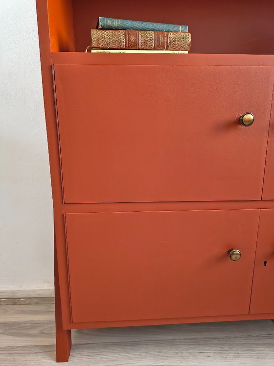 Vintage Bookcase / Sideboard – Terracotta Red – Bronze (photo 4 of 8)