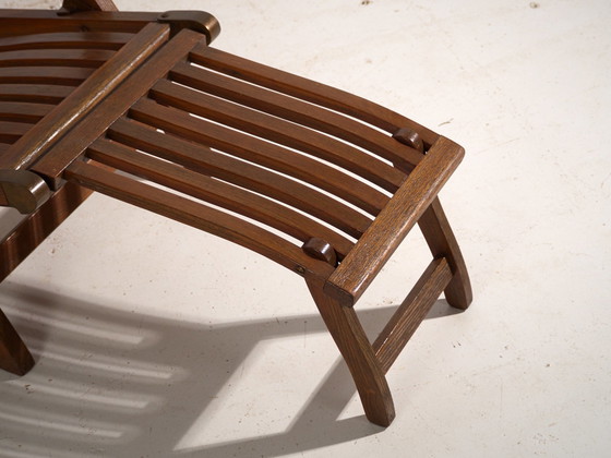Antique Oak Deck Chair (Steamer Chair), Europe, circa 1920, Chaise longue, Brass, Brown, Rustic (photo 7 of 15)