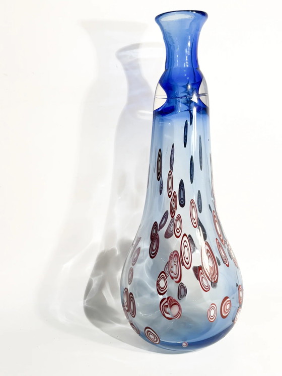 Blue Murano Glass Vase with Red Murrine, 1975 (photo 4 of 14)