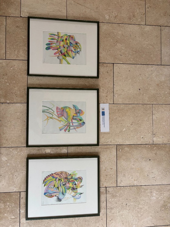 Image 1 of 5x pastel crayon drawings - unframed