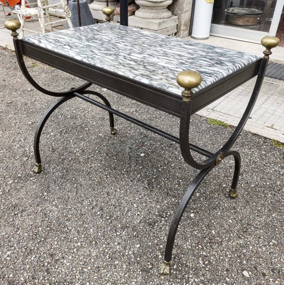 Wrought Iron Coffee Table with Marble Top, Italy 1980s – Brass, Vintage (photo 3 of 8)