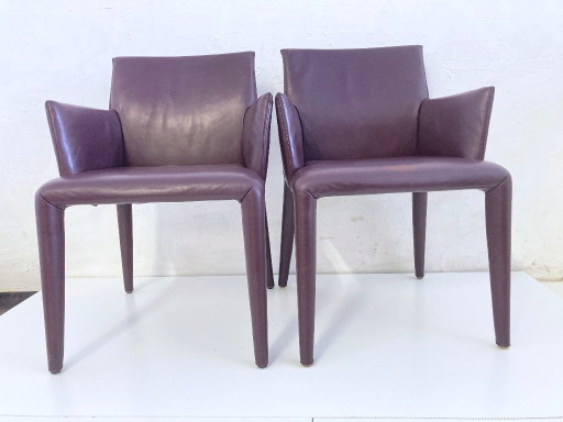 Set of 2 B&B Italia armchairs, full vent leather, Mario Bellini style