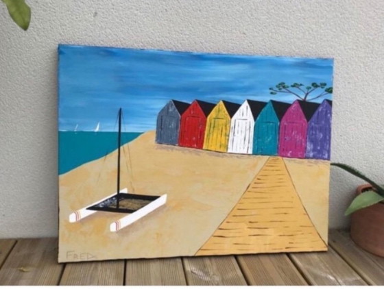 Image 1 of Acrylverf op gespannen canvas, 65x50 cm.