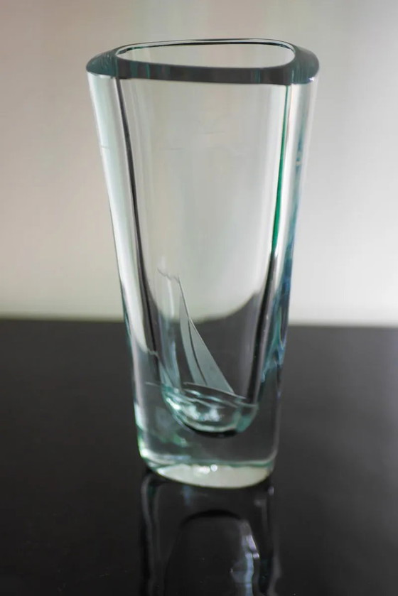 Image 1 of Etched glass vase with nautical theme from Strömbergshyttan, Sweden