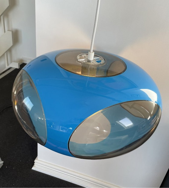 Space Age Lamp Massive Bug Eye, UFO Pendant Lamp Blue, Vintage, Retro, Plastic (photo 7 of 10)