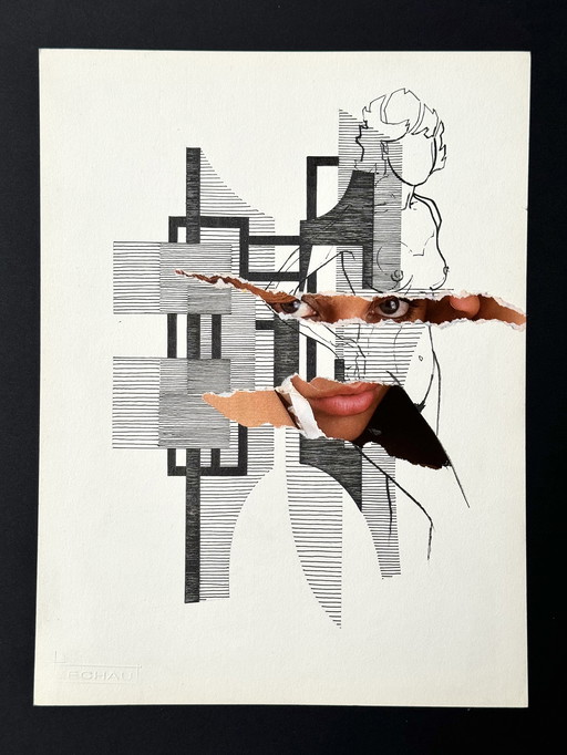 Ink Composition With A Woman - Eugène Eechaut (1928-2019)