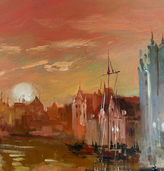 Image 1 of Original Oil Painting Evening City Landscape Venice romantic sunset