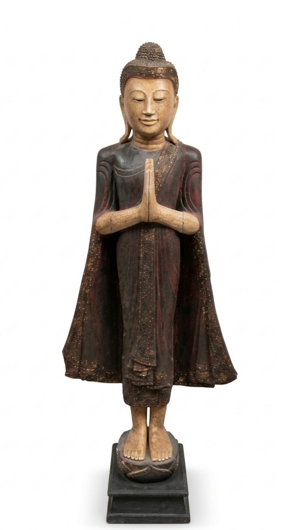 Monumental Old Burmese Mandalay Buddha Teak Wood 177 cm, Decorative Objects, Multi Color (photo 3 of 14)