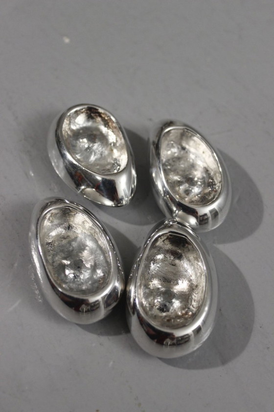 Image 1 of Bougeoirs galets vintage métal argenté design moderniste 1970s