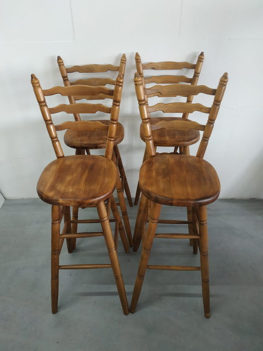 Set di 4 sgabelli da bar vintage anni '70 in stile "farmhouse" o brutalista.